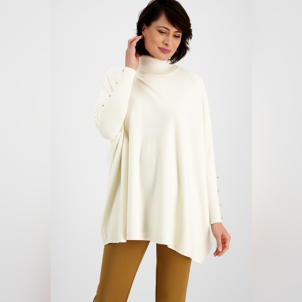NWOT JM Collection Macy’s Off White Poncho Turtleneck Sweater Flowy Top Size PP